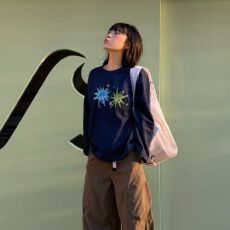 官图 21支纯棉-210克 秋装长袖T恤女宽松上衣印花