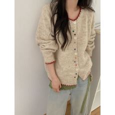 批发韩系～小众设计感彩色大小扣子<b class='q'>针织</b><b class='q'>开衫</b>2025初秋穿搭<b class='q'>圆领</b>日常外套
