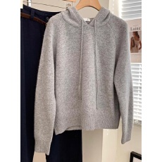 批发十三行女装气质灰色连帽羊绒毛衣早秋叠穿套头长袖羊毛针织衫外套