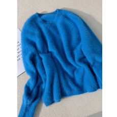 批发韩<b class='q'>系</b>蓝色水貂绒软糯加厚毛衣打底衫女可外穿内搭秋冬短款针织上衣