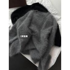 批发深灰色高级感长毛仿<b class='q'>貂绒</b>套头毛衣上衣针织秋冬内搭宽松套头圆领