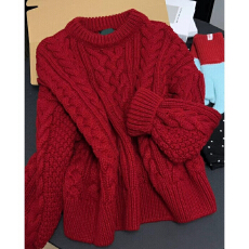 批发新年穿搭红色麻花<b class='q'>毛衣</b>女秋冬2025<b class='q'>新款</b>慵懒高级感宽松加厚针织上衣