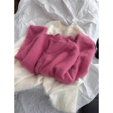 CHAO级推荐~树莓粉色软糯羊绒衫v领毛衣女秋冬保暖宽松显瘦针织衫