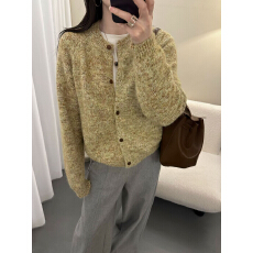 批发圆领花纱毛衣2026春秋新款针织开衫时尚百搭毛衣<b class='q'>外套</b>单排扣女