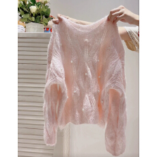 批发秋<b class='q'>冬</b>温柔风重工镂空钉珠软糯圆领毛衣女宽松慵懒针织衫显瘦上衣