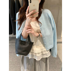 批发花边毛衣针织薄款开衫女早春新款韩系<b class='q'>甜美</b>减龄叠穿上衣