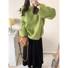 批发韩版慵懒风多巴胺<b class='q'>毛衣</b>女宽松软糯亲肤针织衫毛绒绒上衣