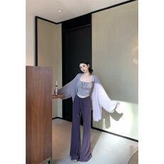 批发实拍实价 纯欲套装<b class='q'>宽松</b>针织开衫修身吊带垂感休闲裤三件套