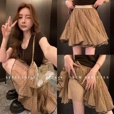 批发2026夏季新款基础百搭款 U领纯色短袖T恤➕灵动波点网纱半身裙