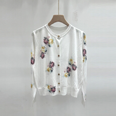 批发实拍 2026春季新款 圆领长袖针织衫外套女 印花上衣空调衫<b class='q'>防晒衫</b>