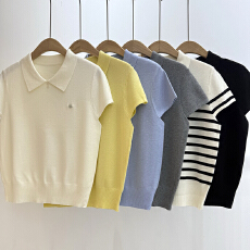 批发实拍 新款翻领针织衫短袖女上衣<b class='q'>t</b><b class='q'>恤</b>透气薄款