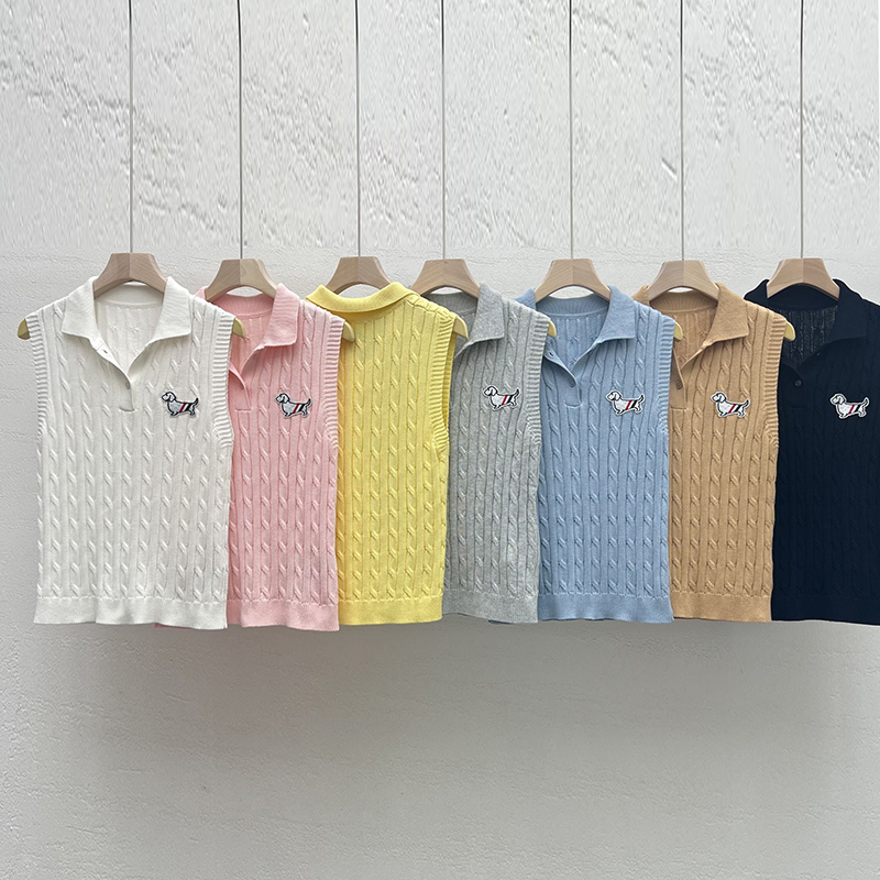 실사 POLO 칼라 꽈배기 레트로 열기 민소매 니트 조끼 여성 여름 학원 스타일 연령 감소 몸매 가꾸기 맨위