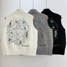 批发26秋<b class='q'>冬</b>新款重工刺绣五角星小鸟图案针织马甲拉链针织开衫外穿马夹