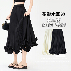 批发实拍花瓣裙气质中长裙子百褶裙女2026夏新款高级感A字半身裙