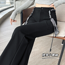 批发搭配丝巾黑色微喇<b class='q'>西装</b>裤女2026秋冬新修身设计感长裤百搭休闲