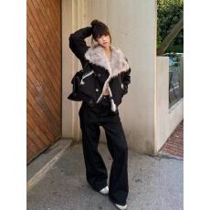 批发美式旧银扣交襟环保皮毛外套女秋冬宽松<b class='q'>街头</b>保暖上衣