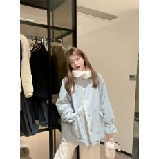 批发浅蓝色高级感毛领棉衣棉服女2025冬季新款宽松显瘦别致上<b class='q'>衣外套</b>厚