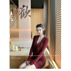 批发Hotdog 热狗很辣【赫斯玫瑰 圣诞甜心 】新年圣诞红色荡领<b class='q'>连衣裙</b>