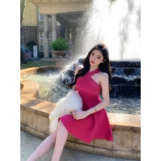 批发小岚同学「誓约玫瑰」法式名媛千金风收腰镂空挂脖连衣裙伞摆短裙