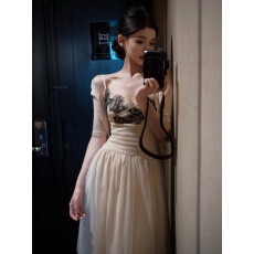 批发法式<b class='q'>蕾丝</b>拼接网纱吊带连衣裙女夏季高级感气质收腰绝美生日短裙子