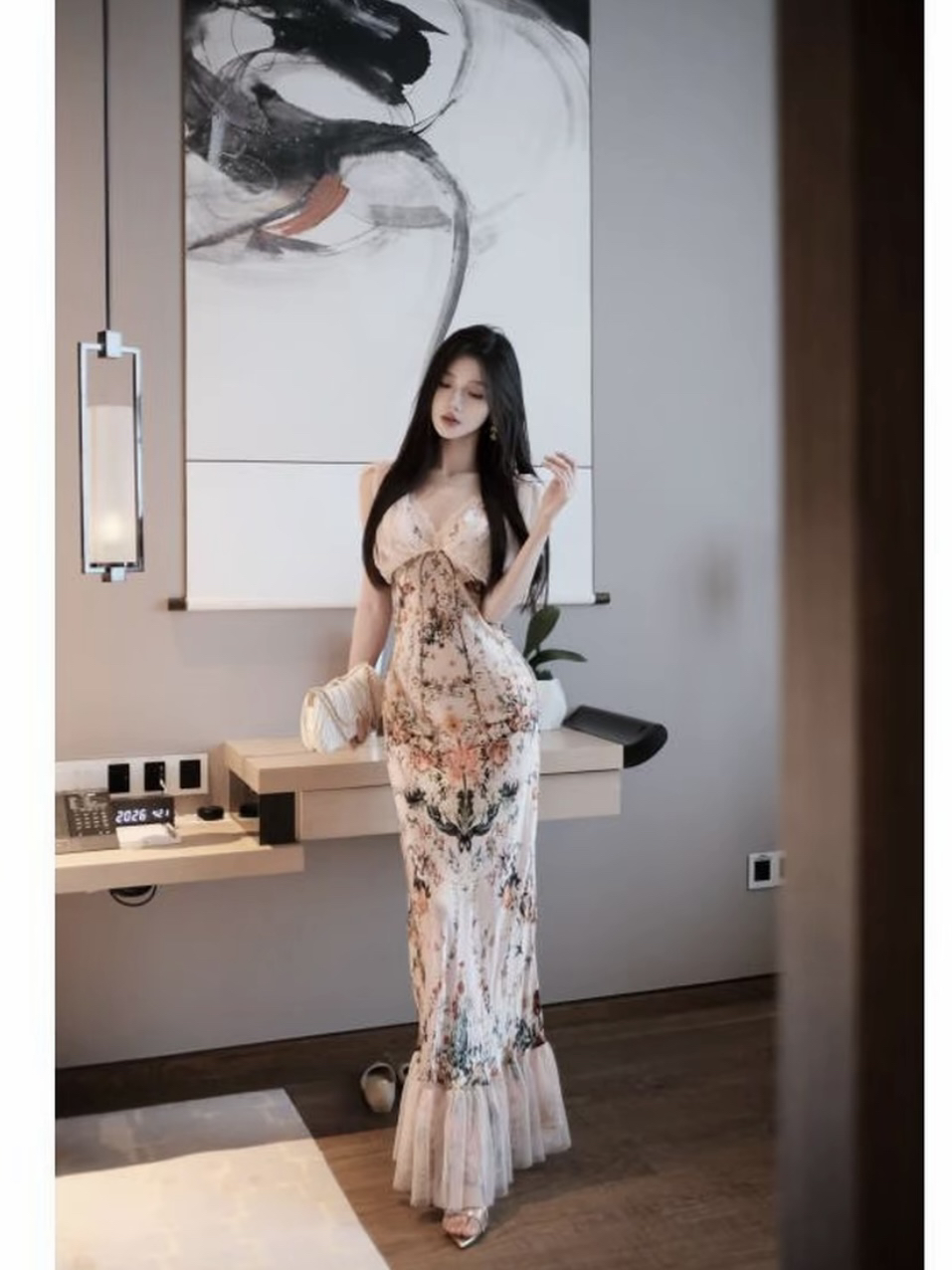봄날 사역 얕은 분말 꽃 라임 프랑스식 순수한 욕망 바람 여름 인어 꼬리 드레스