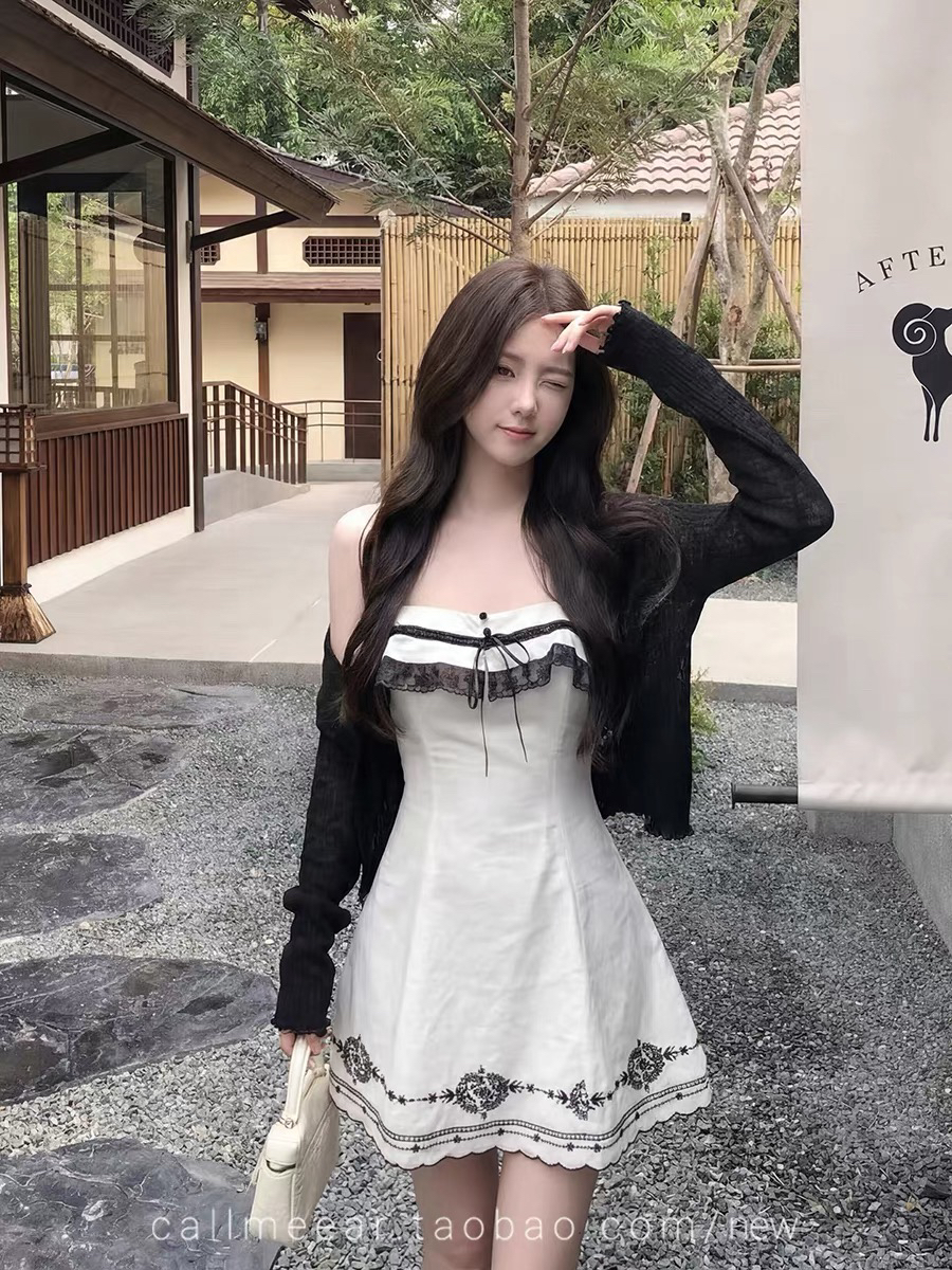 callmeear 오리지널 남쪽 바람 있음 스파이크 레이스 조각 허리 수축 슬립 드레스 슬림해 보이는 품격 드레스