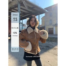 批发2026<b class='q'>秋</b>冬原创翻领毛毛皮毛一体外套女掐腰显瘦短款上衣
