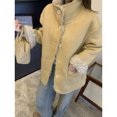 批发2026加绒加厚立领羊羔毛麂皮绒休闲外套女