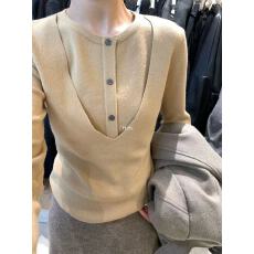 批发2025秋冬季<b class='q'>毛衣</b>内搭修身<b class='q'>短款</b>上衣设计感假两件长袖针织打底衫