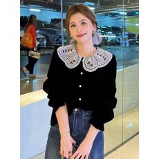 批发2025新款早秋女长袖金丝绒内搭娃娃领丝绒长袖<b class='q'>衬衫</b>女上衣