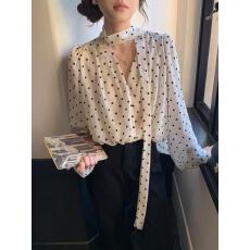 批发2025秋季复古气质飘带长袖内搭上衣高级感飘带<b class='q'>波点</b><b class='q'>衬衫</b>潮