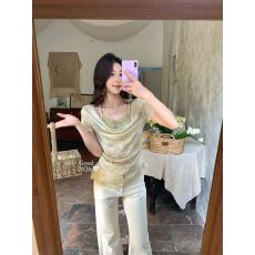 批发2026早春季新款修身气质chic上衣荡领<b class='q'>假两件</b>扎染长袖<b class='q'>针织衫</b>女