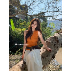 批发夏季穿搭设计感纯欲收腰显瘦针织吊辣妹交叉v领无袖上衣女