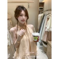 批发<b class='q'>夏季</b>设计感宽松显瘦雪纺小衫修身舒适甜妹挂脖荷叶边蓬蓬上衣