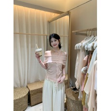 批发法式轻熟风一字肩显瘦小衫女夏新款<b class='q'>花朵</b>飘带甜美百搭气质上衣