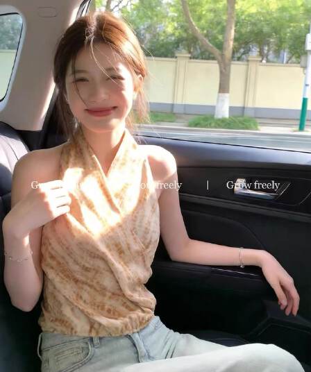 여름 섹시함 불규칙 백리스 캐미솔 레트로 프린트 V넥 행침 목 맨위 여성