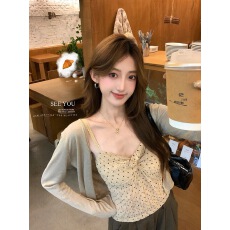 批发2026秋季波点面料扭结吊带+软糯短款针织开衫套装女两件套