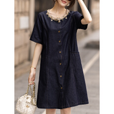 批发限价+12+小视频 气质织带拼接<b class='q'>连衣裙</b>女2026年夏季新款宽松<b class='q'>牛仔</b>裙