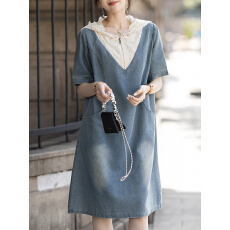 批发限价+12+小视频 新款<b class='q'>连衣裙</b>女2026夏季宽松短袖连帽浅色<b class='q'>牛仔</b>裙子