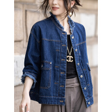 批发限价+12+小视频 2026春季复古水洗牛仔短外套毛须小立领显瘦上衣