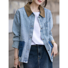 批发限价+12+小视频 翻领拼接牛仔夹克2026年春季新款女外套上衣