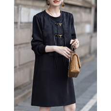 批发限价+12+小视频 新中式假两件女2026年春秋新款a字裙长袖裙子