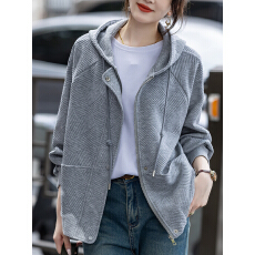 限价+12+小视频 灰色连帽外套女2026春秋新款休闲简约百搭上衣