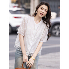 批发限价+12+小视频 2026年夏装新款民族风流苏轻薄蕾丝绣花宽松衬衫