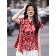 批发限价+12+小视频 新中式印花短袖衬衫女2026年夏季新款中长款<b class='q'>上衣</b>