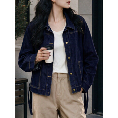 批发限价+12+小视频2026秋新款<b class='q'>牛仔</b><b class='q'>外套</b>女正肩翻领侧绑带宽松休闲上衣