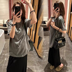 2026夏季孕妇灰色袖口卷边懒人大t＋可调节弹力亲肤半裙