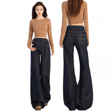 批发丹宁蓝色孕妇牛仔阔腿宽松裤女秋冬外穿2025新款休闲大码九分显瘦