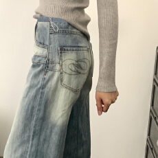 批发蓝色高腰孕妇牛仔<b class='q'>阔</b>腿宽松<b class='q'>裤</b>女秋冬外穿2026新款休闲<b class='q'>大码</b>长<b class='q'>裤</b>显瘦