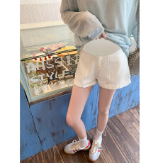 孕妇白色休闲直筒阔腿牛仔短裤女夏季宽松显示高腰a字热裤三分裤